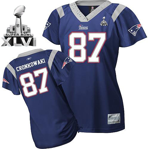 Patriots #87 Rob Gronkowski Blue Women's Field Flirt Super Bowl XLVI Stitched NFL Jersey